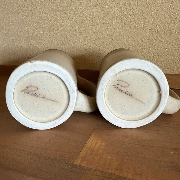 Vintage Rodolfo Padilla Signed Drip Glaze Tall Narrow Ceramic Mugs - Set of 2 - Picture 5 of 11